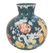 Ginori Giardino Dell'Iris Spherical Vase w/ Relief Decor Leaf